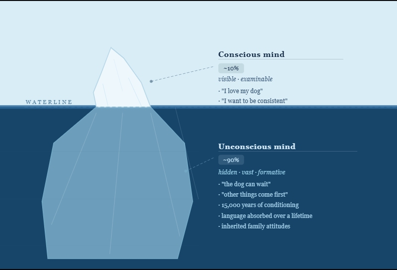Iceberg diagram showing the conscious and unconscious mind